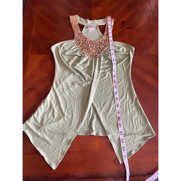 Vintage Fredericks of Hollywood Green/Gold Sequin Knit Top Blouse Size Small - Picture 8 of 8